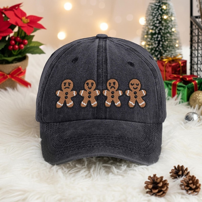 Embroidered Gingerbread Baseball Cap Š Festive Cotton Adjustable Design for Adults & Kids