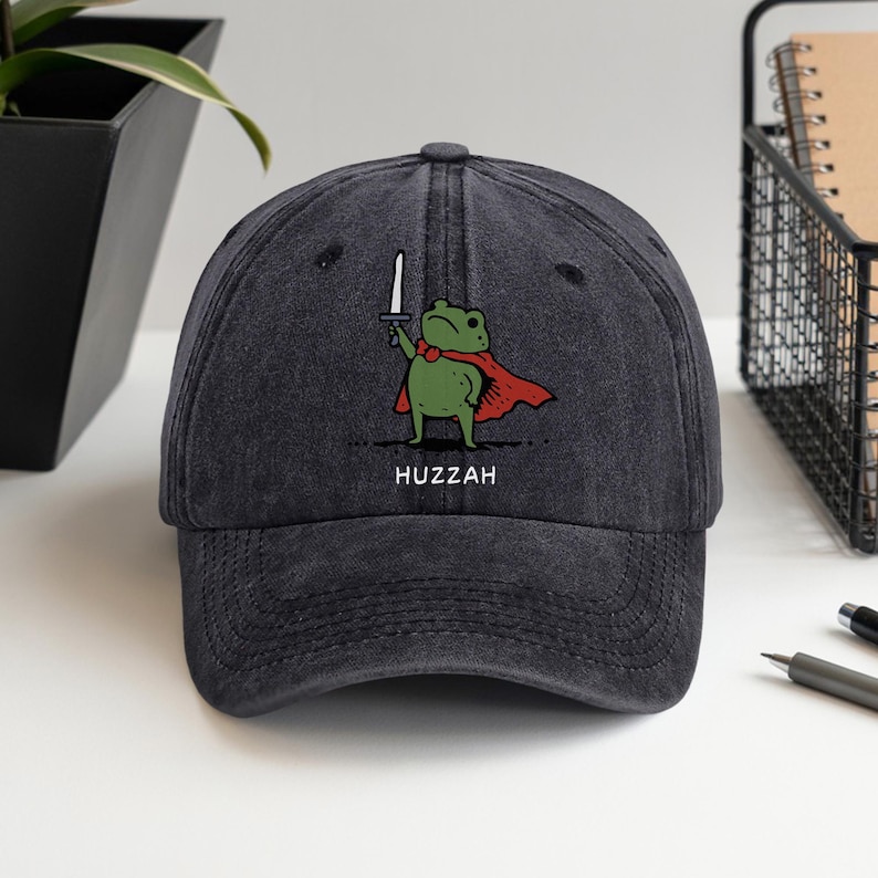 Huzzah Frog With Sword Cap Baseball : Huzzah Frog Knight Printed Washed Cotton Hat, Medieval Frog Hat,Funny Unisex Quirky Cap,Christmas Gift