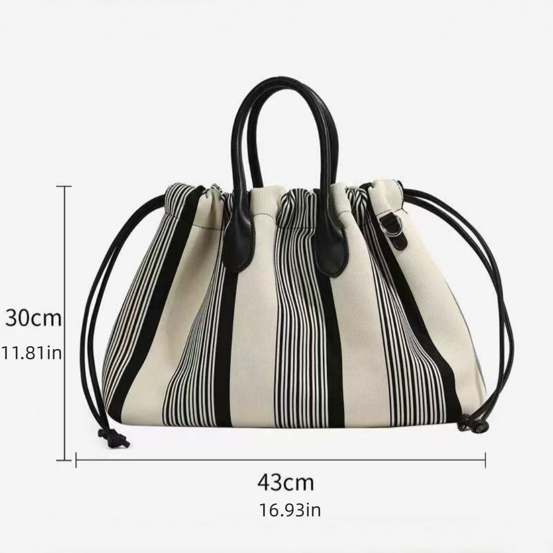 Black White Canvas Large Capacity Striped Large Tote Bag