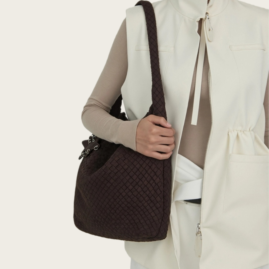 Genuin Leather Woven Dark Brown Shoulder Bag