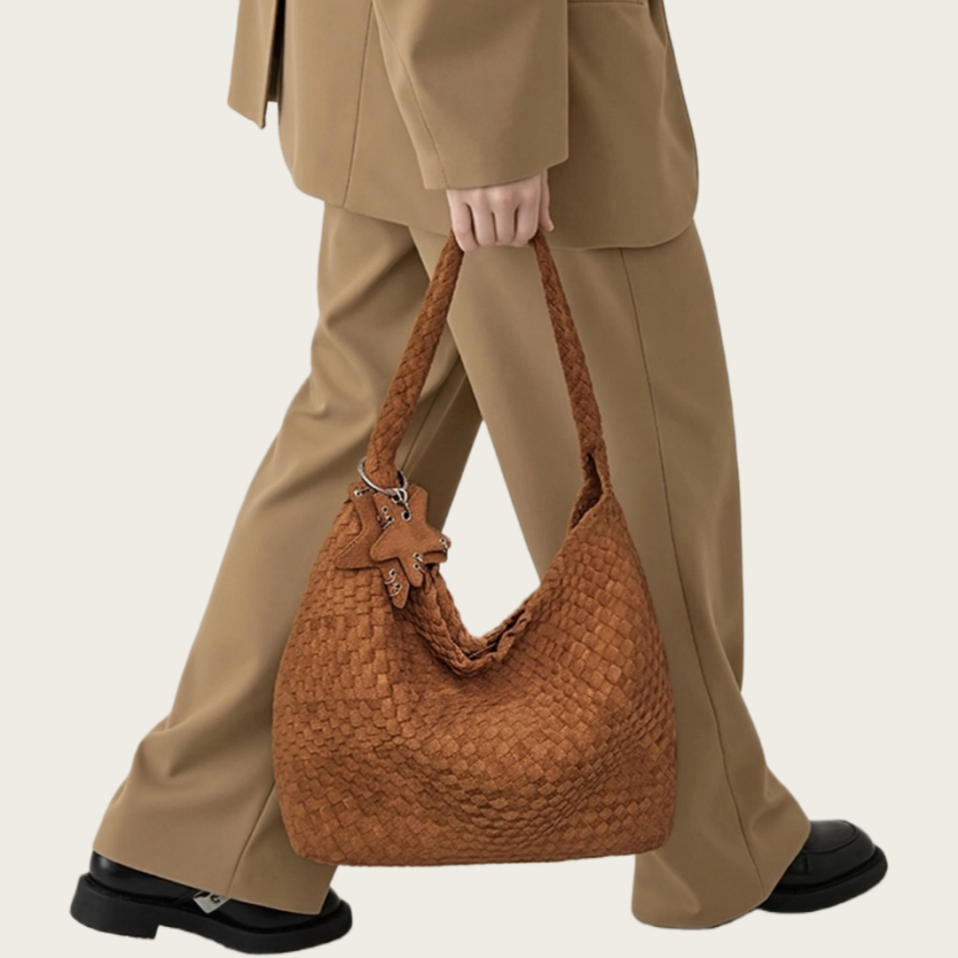 Genuin Leather Woven Dark Brown Shoulder Bag