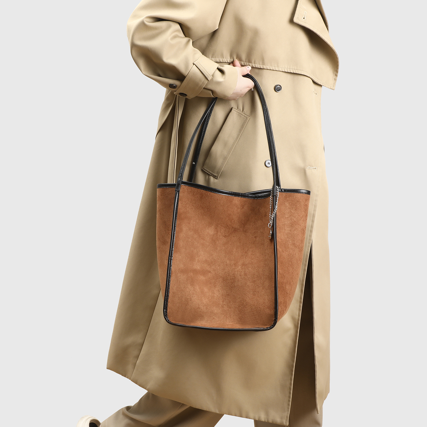 Elegant Suede Tote Bag with inner Small Bag