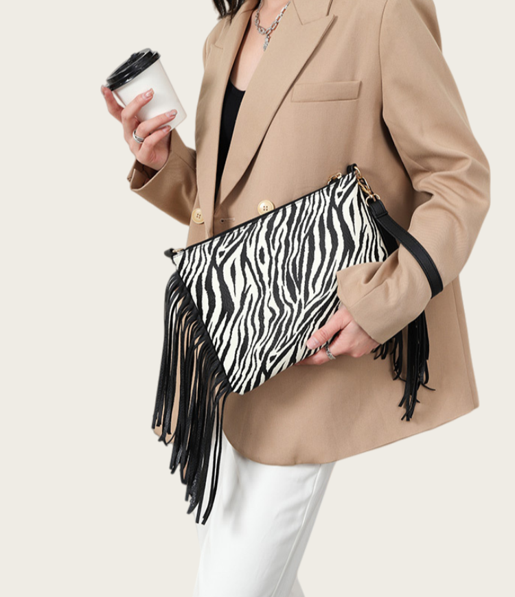 Leopard Print Fringe Shoulder Bag