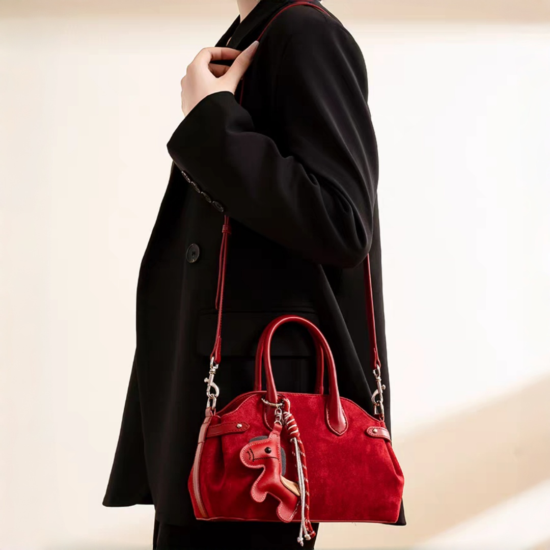 Red Fause Suede Handbag