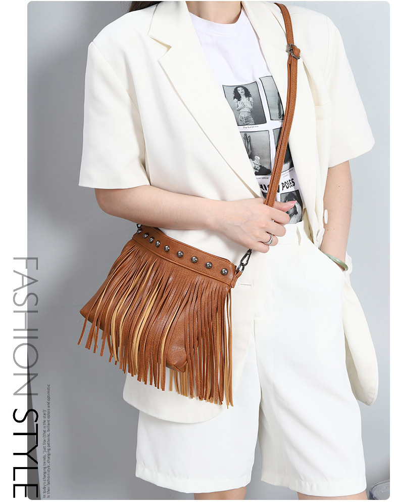 Brown Fringe Leather Crossbody Bag