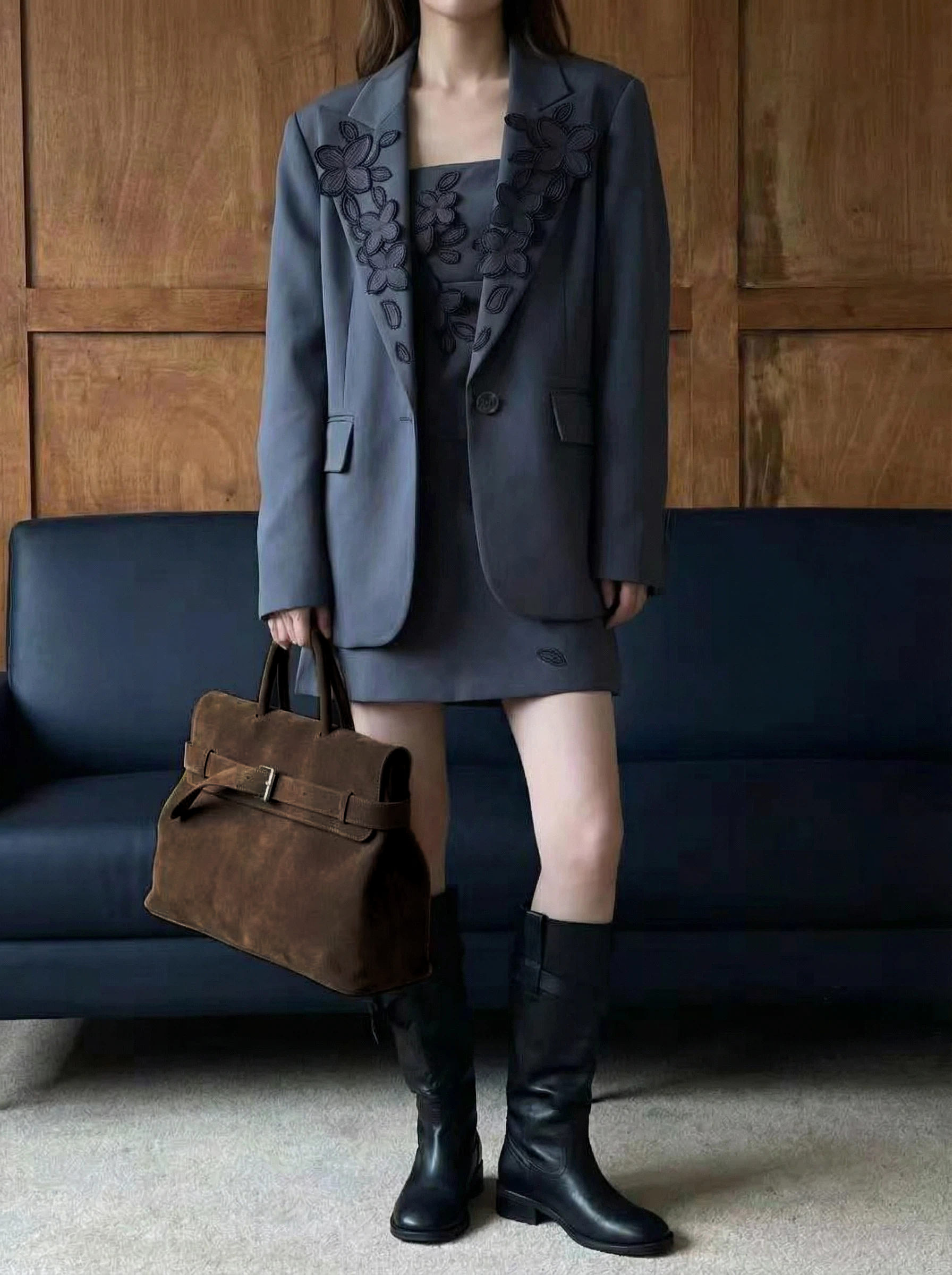 Elegant Genuine Coffee Leather Handbag Shoulder Bag