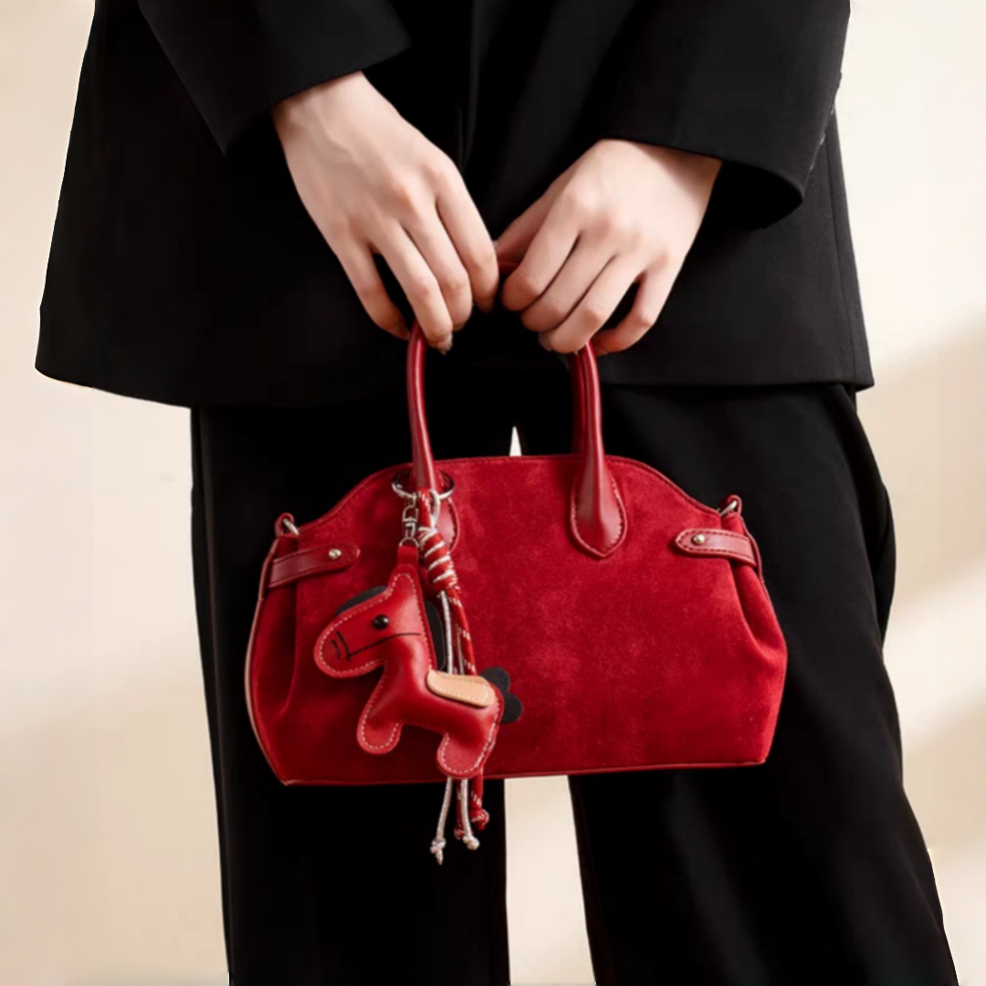 Red Fause Suede Handbag