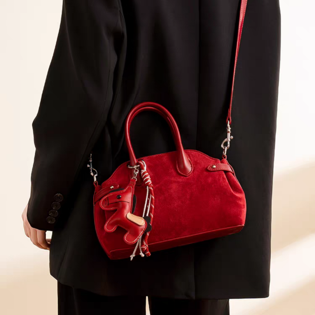 Red Fause Suede Handbag