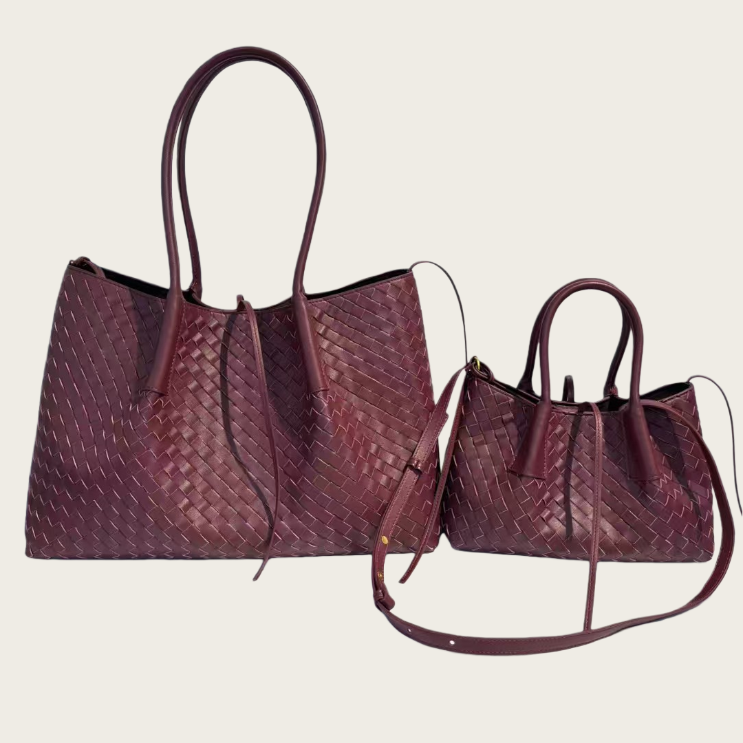 Genuine Leather Woven Black Handbag