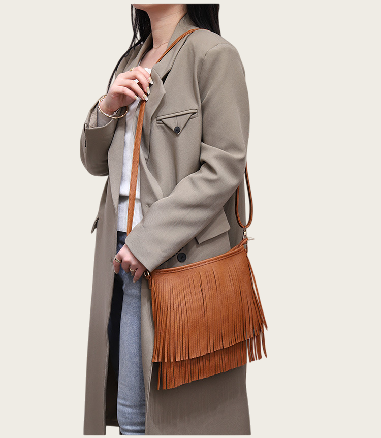 Black Leather Fringe Shoulder Bag