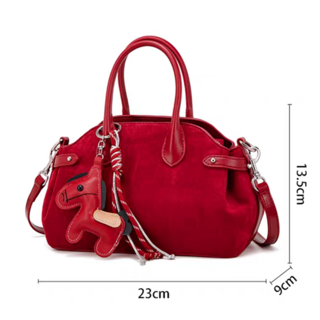 Red Fause Suede Handbag