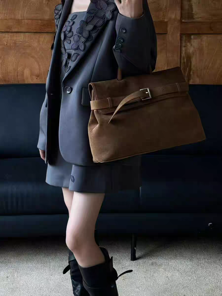 Elegant Genuine Coffee Leather Handbag Shoulder Bag