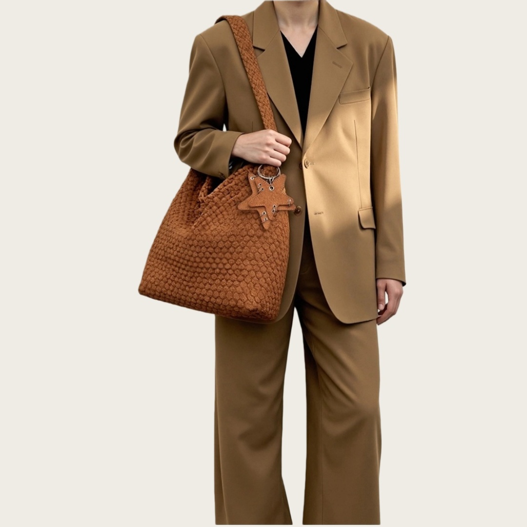 Genuin Leather Woven Dark Brown Shoulder Bag