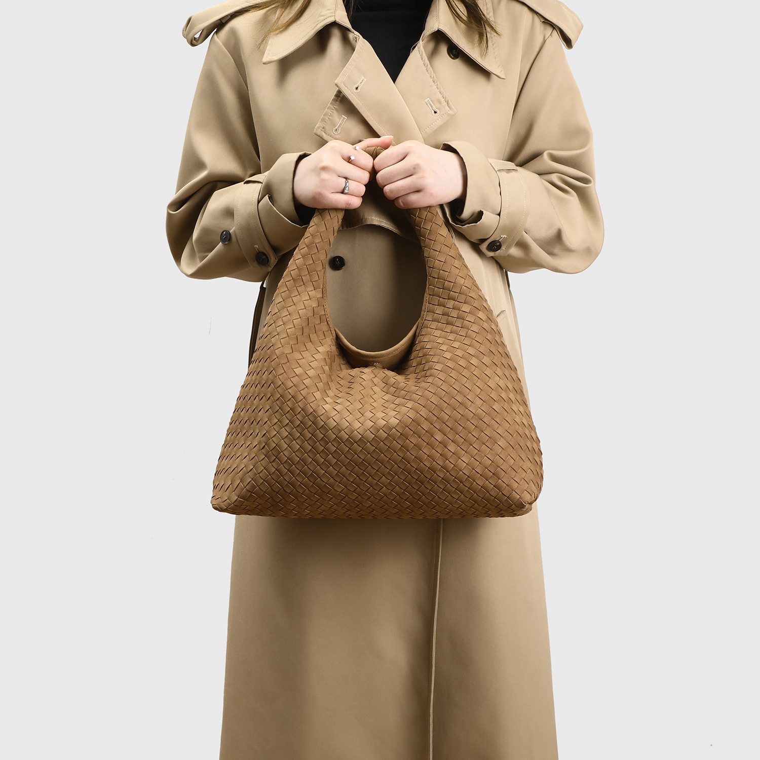 Brown woven handbag