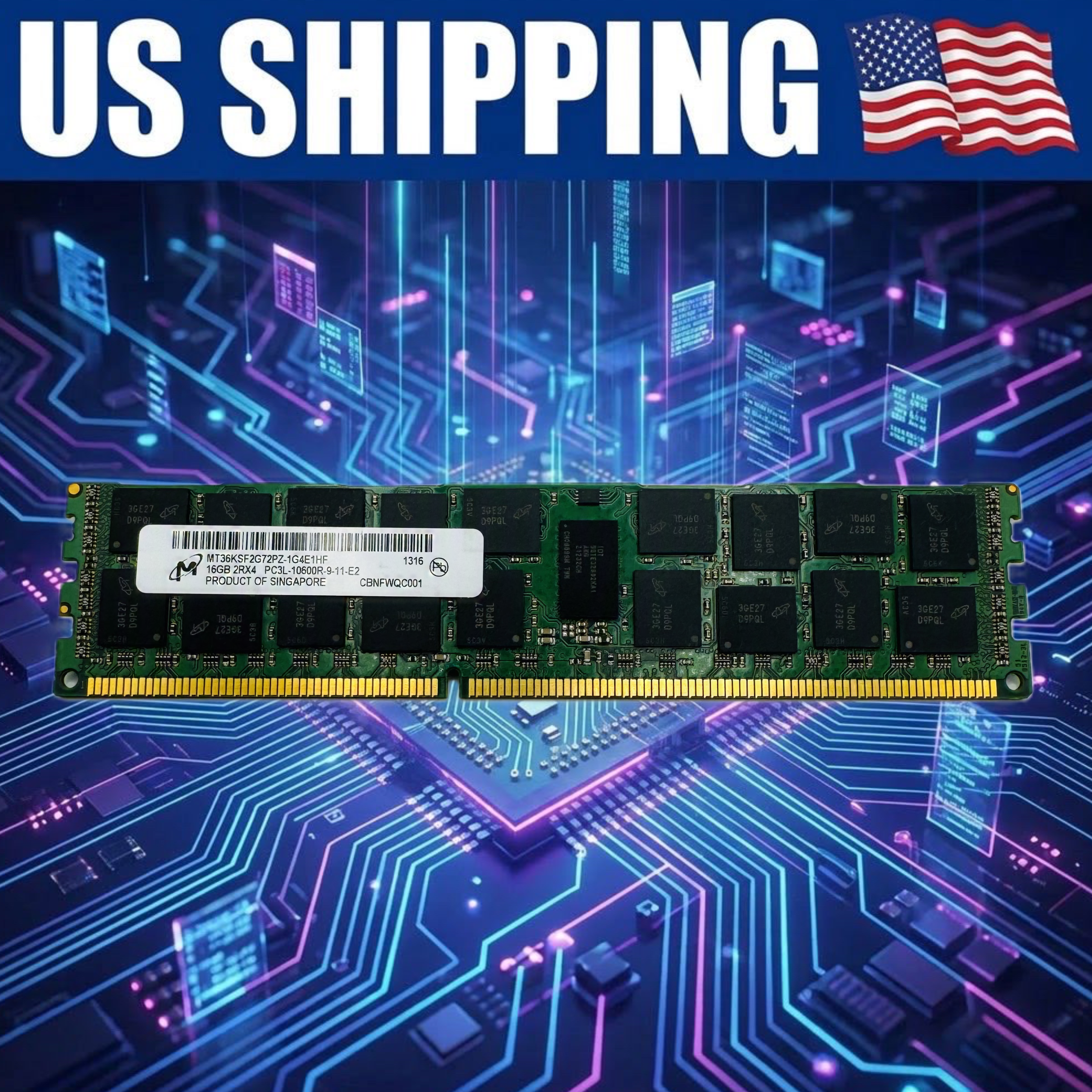 Micron 16GB PC3L-10600R DDR3-1333 ECC Registered RDIMM Server Memory