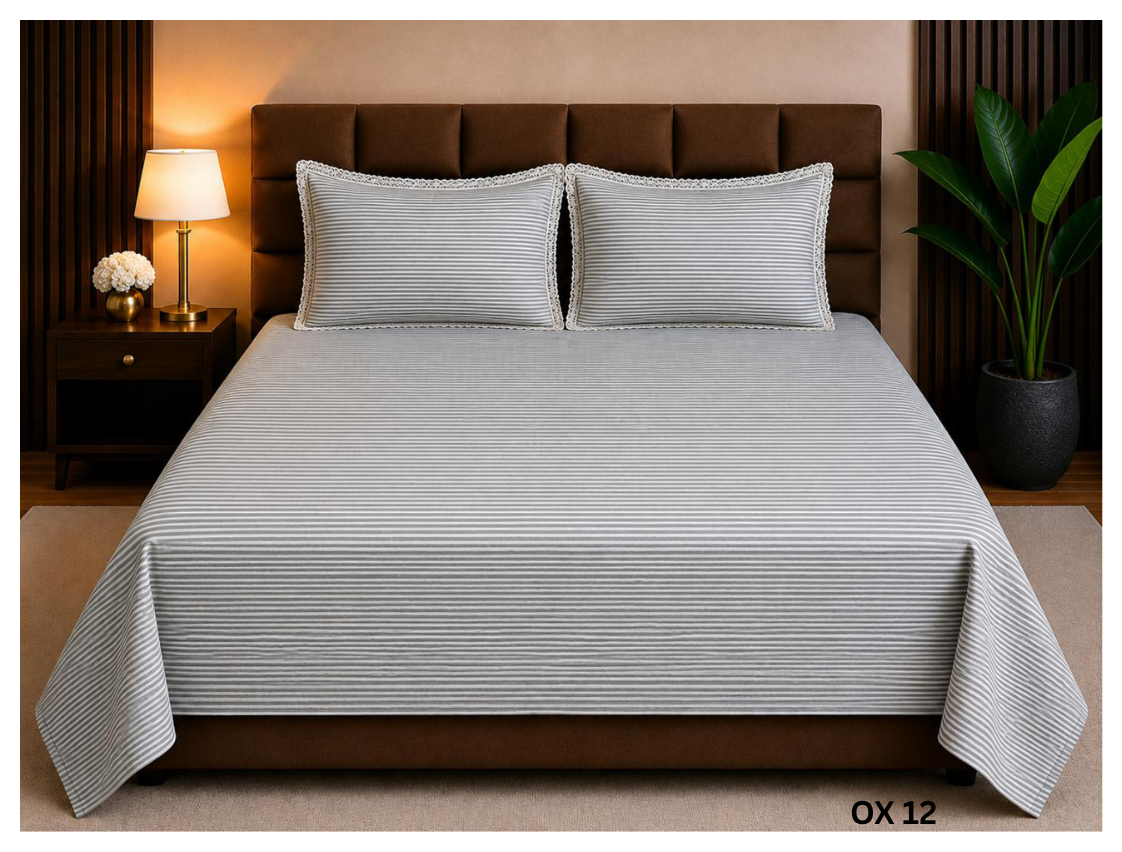 Premium Striped Bedsheet Set (400 TC Cotton)