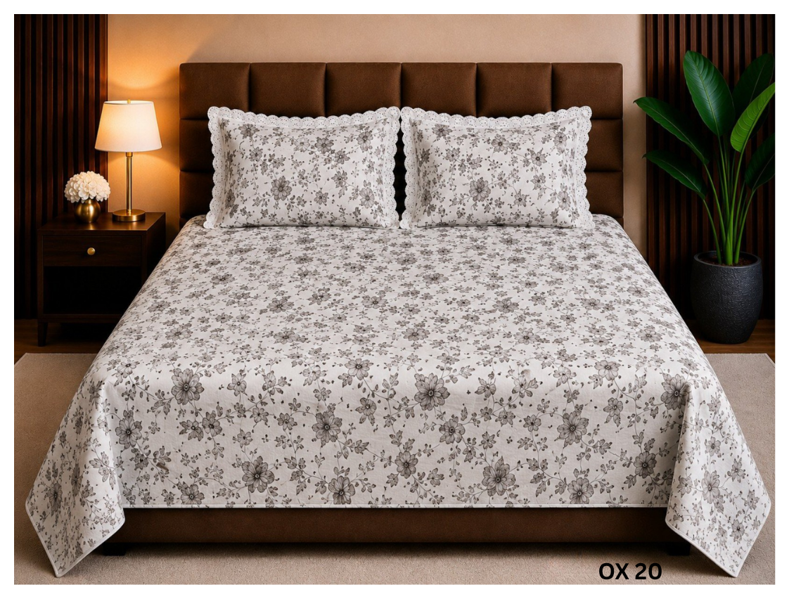 Floral Print Double Bedsheet Set (400 TC Cotton)