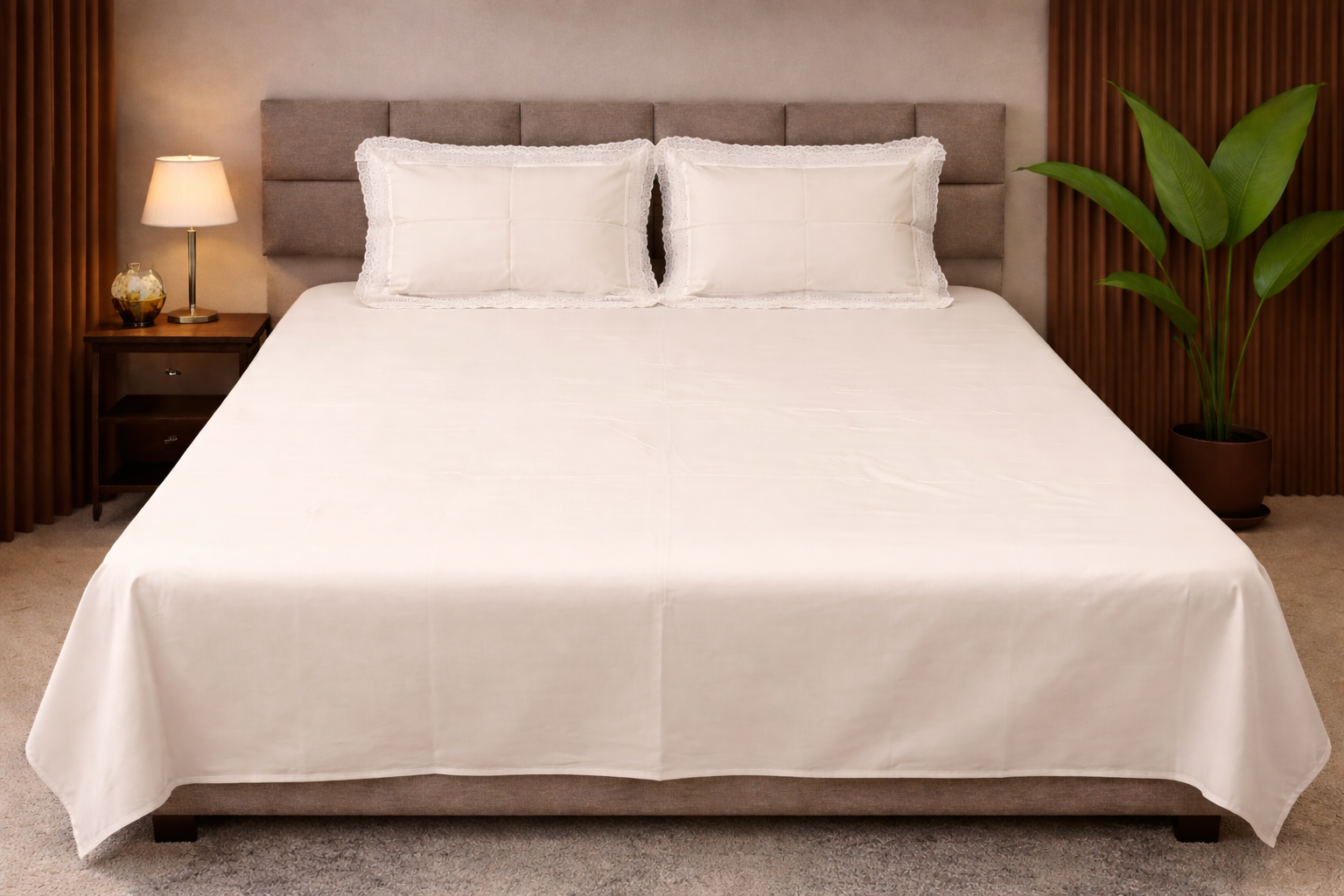 Luxury Cotton Off White Bed Sheet Set