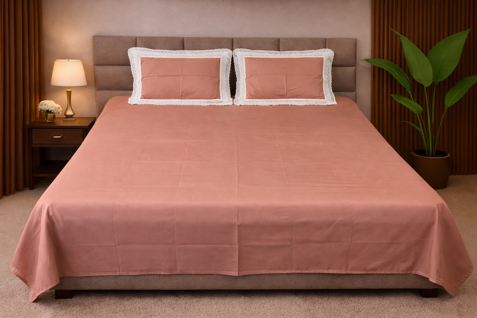 Elegant Peach Cotton Bedsheet Set (400 TC)