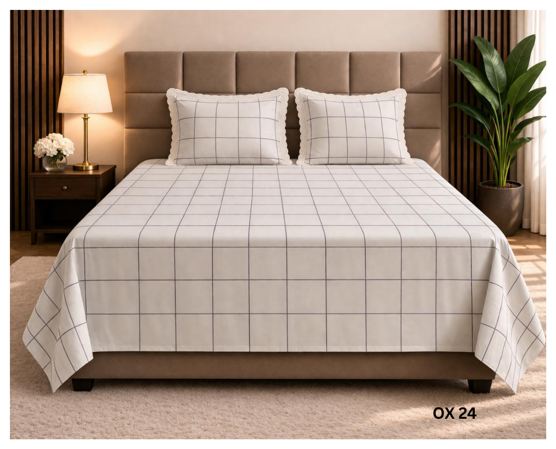 White Checkered Bedsheet Set