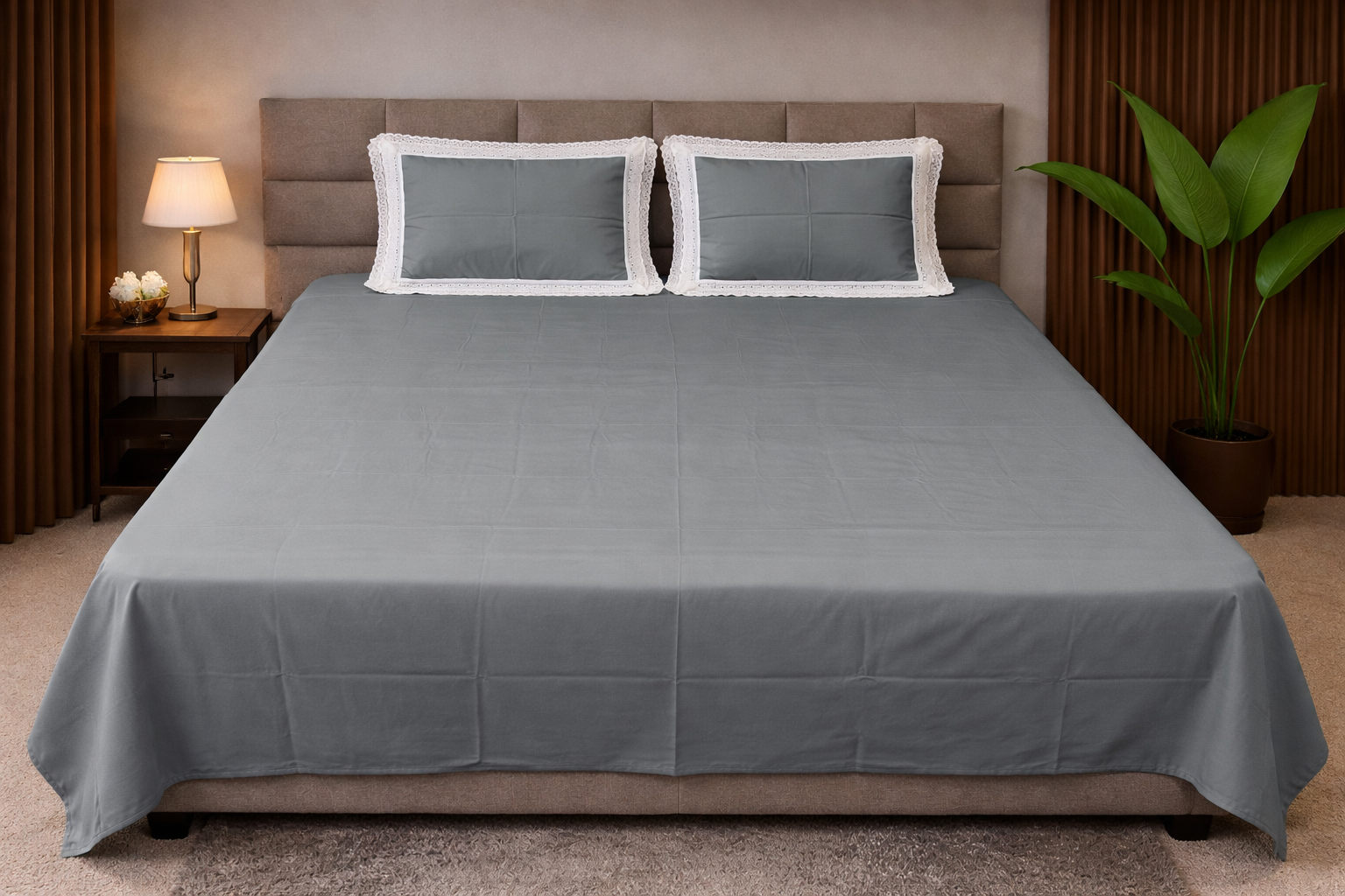 Premium Grey Cotton Bedsheet Set (400 TC)
