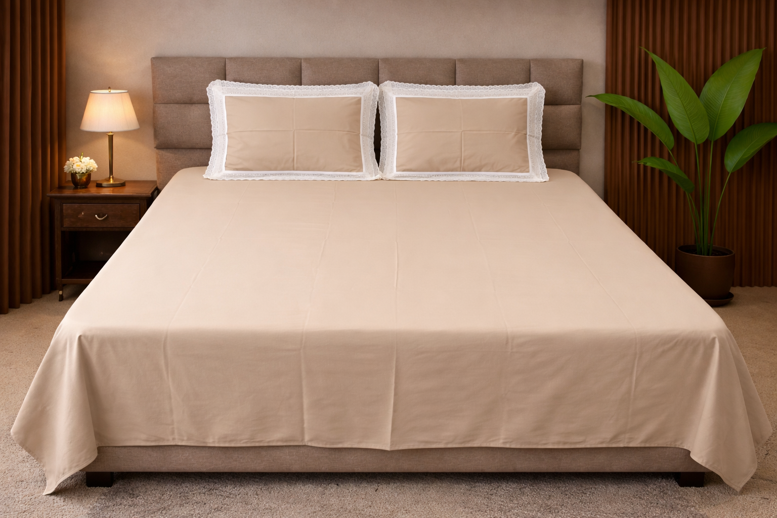 Premium Beige Cotton Bed Sheet Set (400 TC)