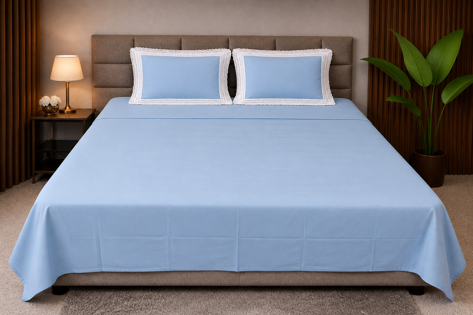 Baby Blue Cotton Bedsheet Set (400 TC)