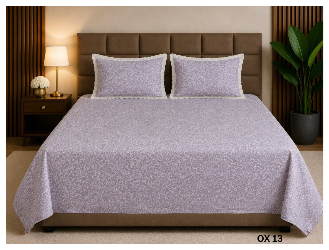 Lavender Printed BedSheet Set (400 TC Cotton)
