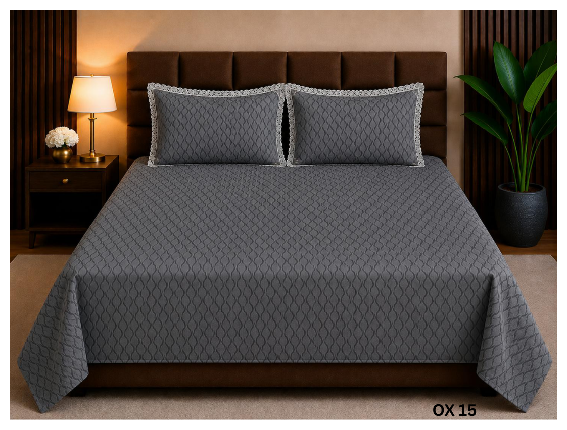 Grey Self Print Bedsheet Set