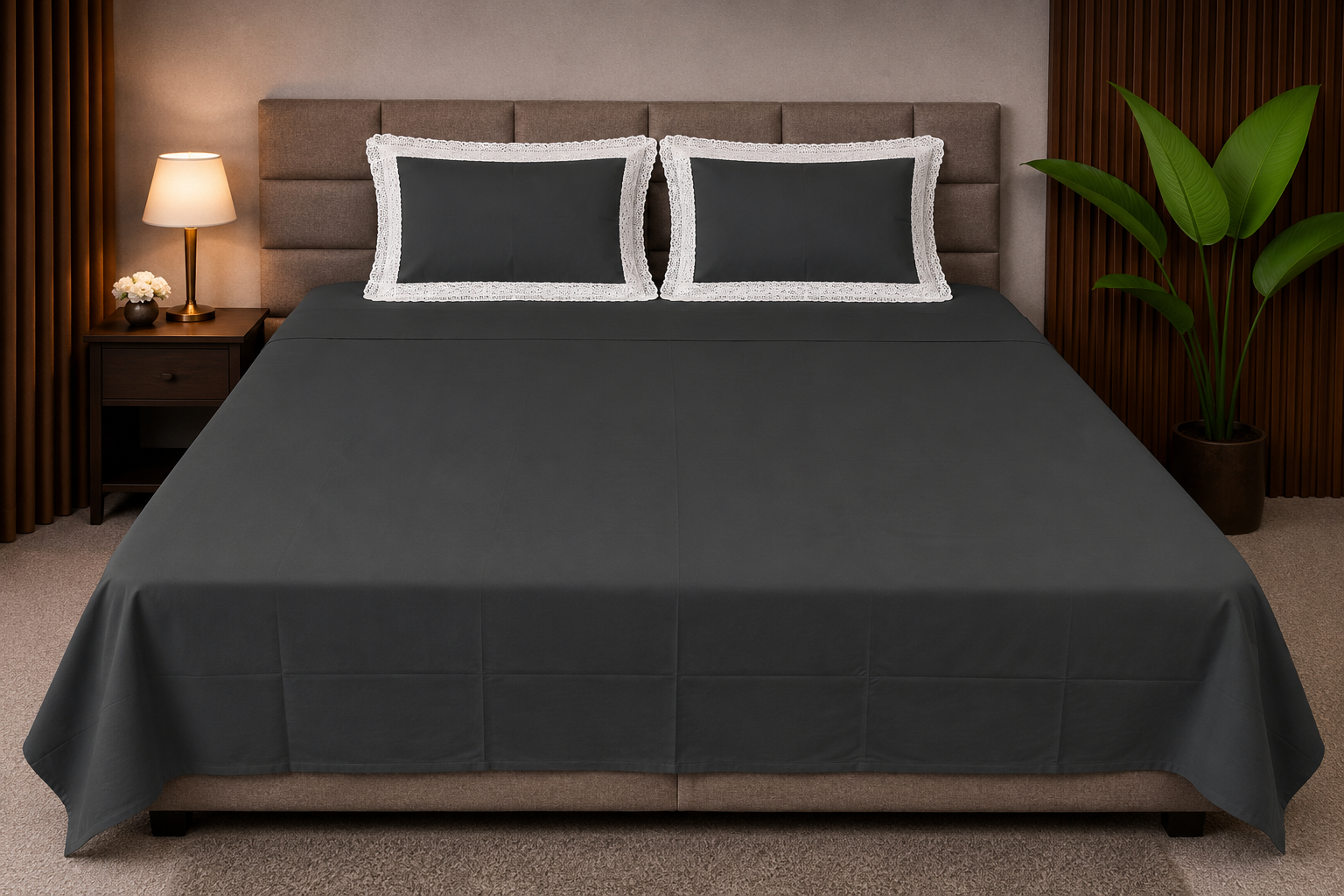Premium Charcoal Cotton Bedsheet Set (400 TC)