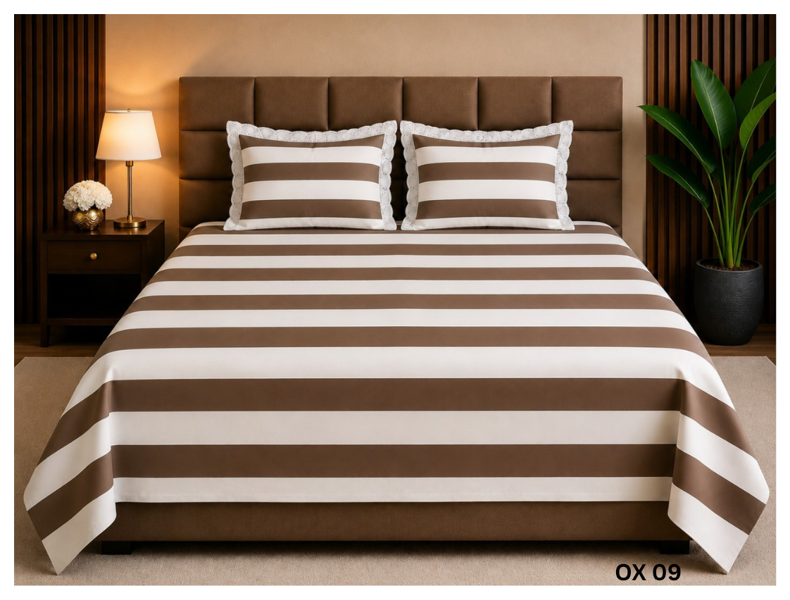 Brown & White Striped Bedsheet Set (400 TC Cotton)