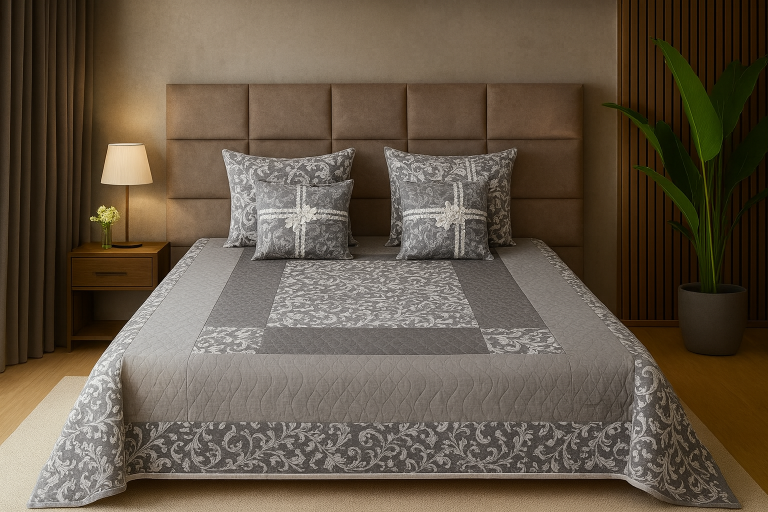 Elegant Grey Bedspread Set (Allen Collection)