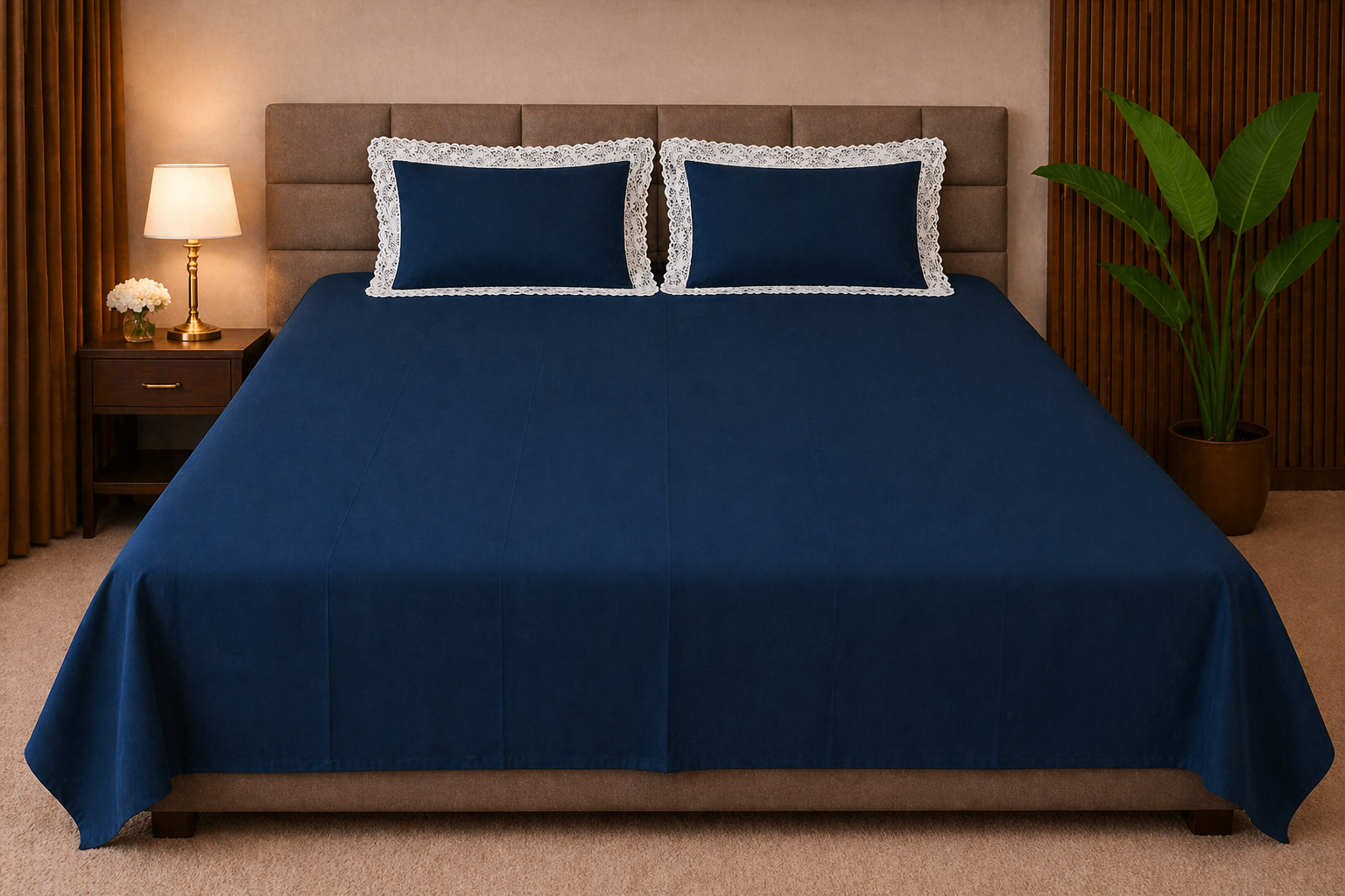 Navy Blue Cotton Bedsheet Set (400 TC)