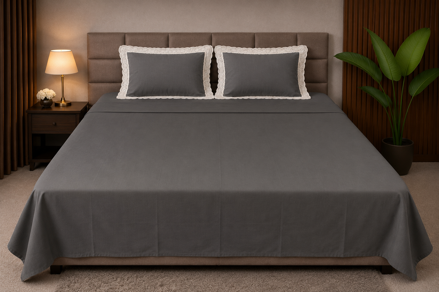 Premium Grey Cotton Bedsheet Set (400 TC)