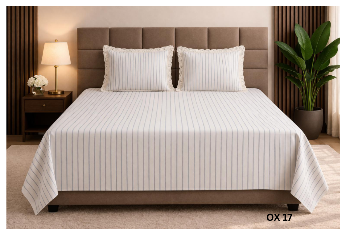 Striped Cotton Bedsheet Set (400 TC Cotton)