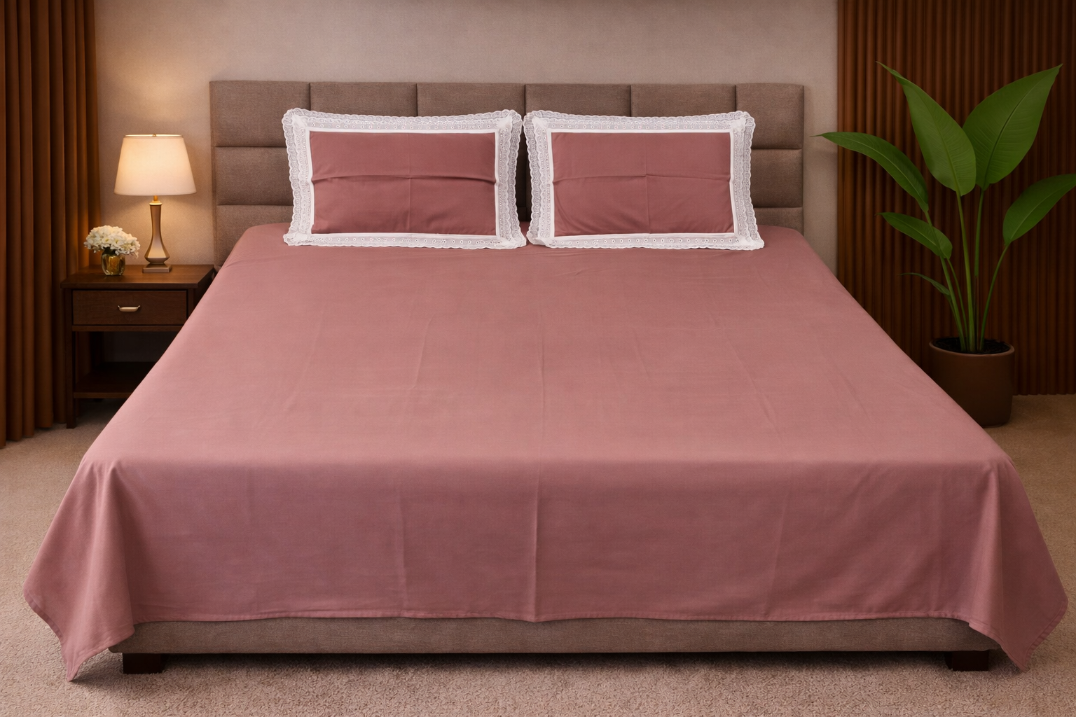 Premium Rose Pink Bedsheet Set (400 TC)