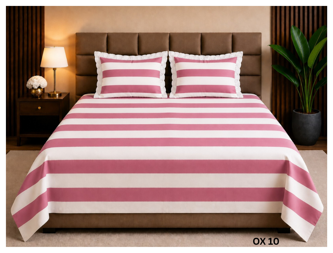 Pink & White Striped Bedsheet Set (400 TC Cotton)