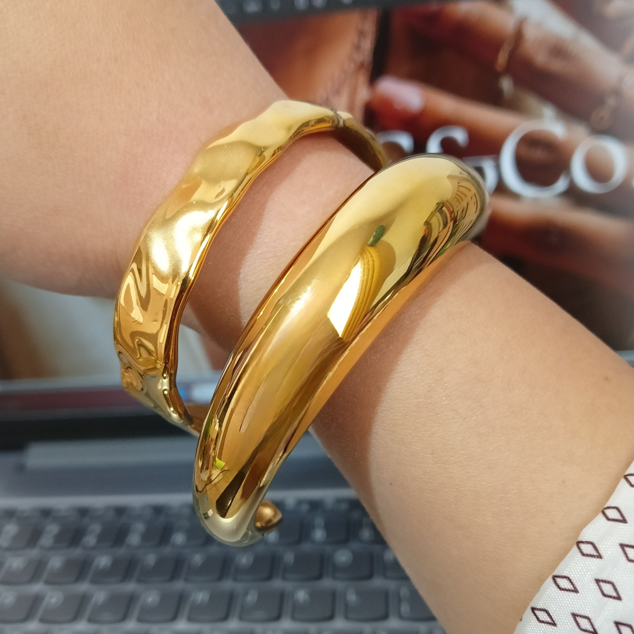 Gold Plated Textured Cuff Bracelet