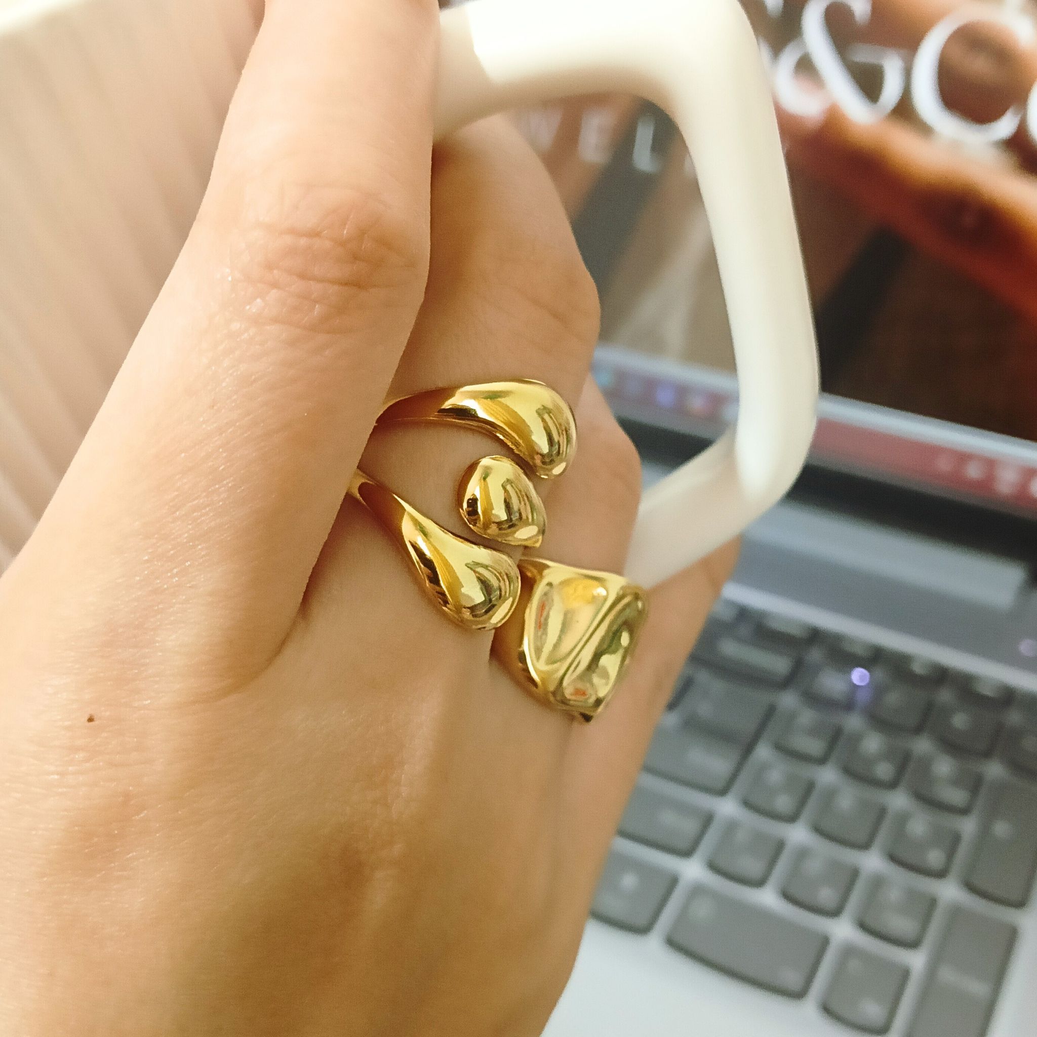 3 Drop Elegant 18K Gold Plated Statement Ring