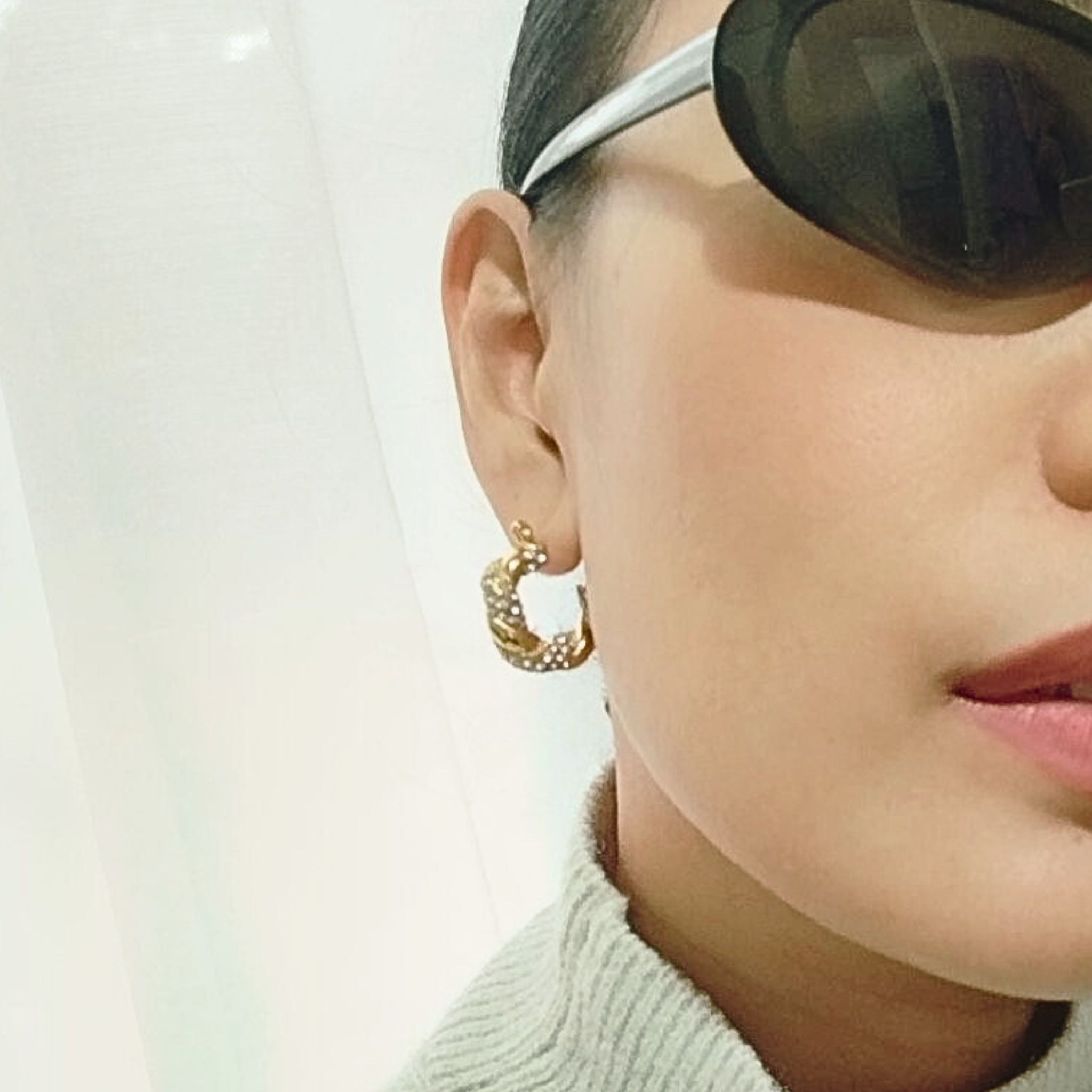 Gold Twisted Crystal Hoop Earrings 