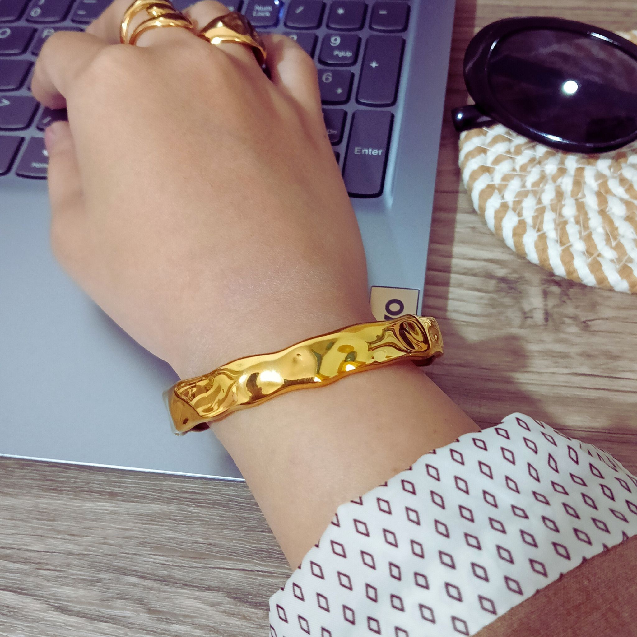 Gold Plated Textured Cuff Bracelet
