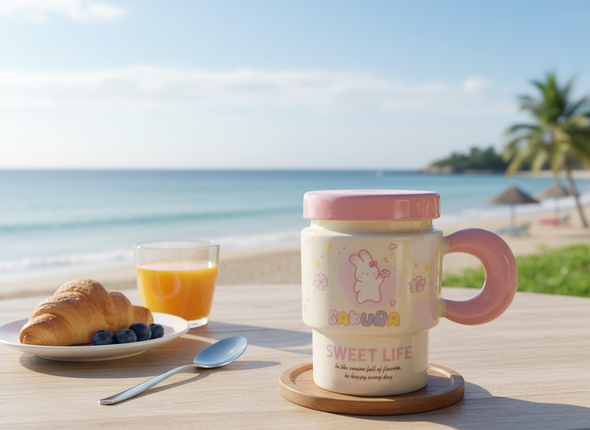 Mug Happy Birthday Kawaii en Céramique avec Cuillère