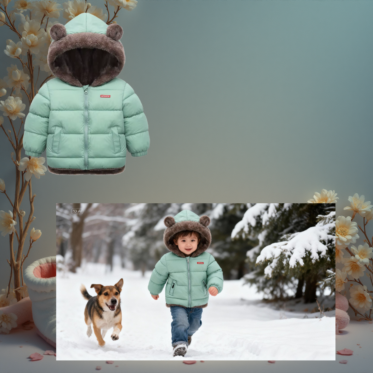 Manteau d'hiver réversible pour enfant rose et vert réversible fourré