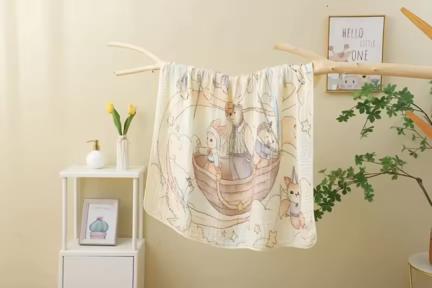 Couverture de sieste ou d' emmaillotage ou pour le bain ultra douce en mousseline de bambou 