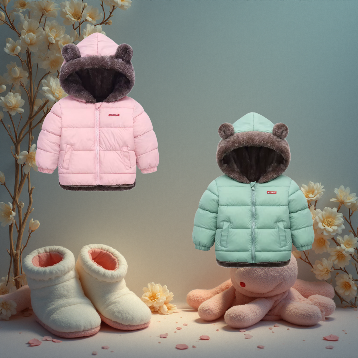Manteau d'hiver réversible pour enfant rose et vert réversible fourré
