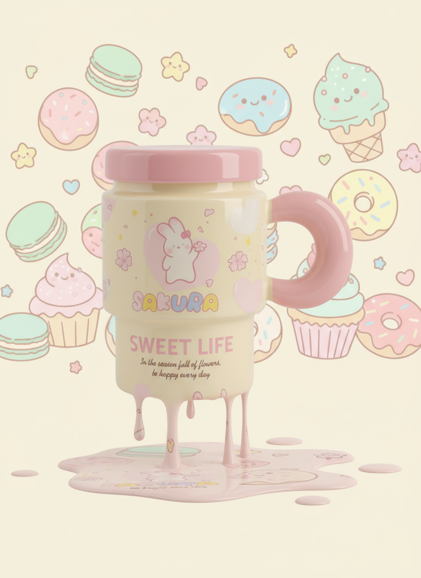 Mug Happy Birthday Kawaii en Céramique avec Cuillère