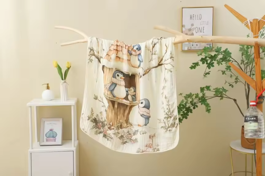 Couverture de sieste ou d' emmaillotage ou pour le bain ultra douce en mousseline de bambou 