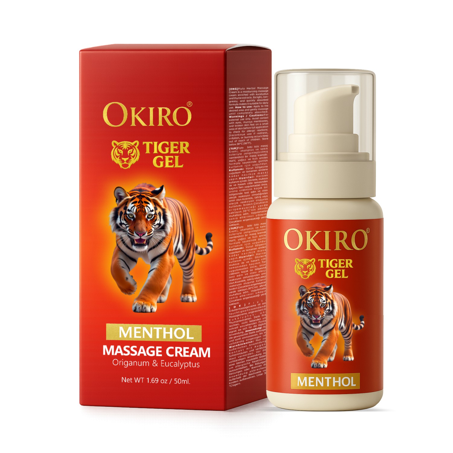 Okiro Tiger Gel Masaj Kremi – Mentollü ve Ferahlık Veren Jel 50Ml