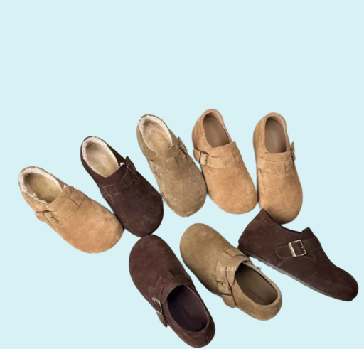 Suede Buckle Slip-On Shoes