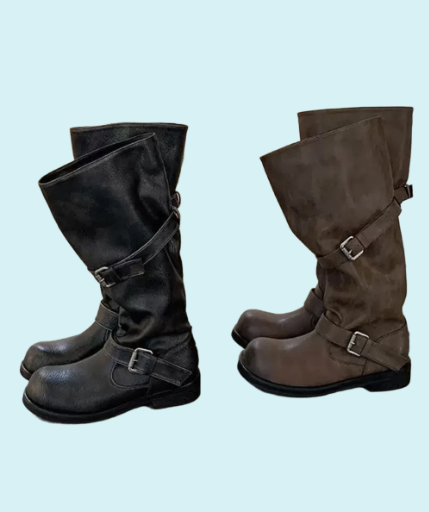 Vintage Buckle Leather Boots